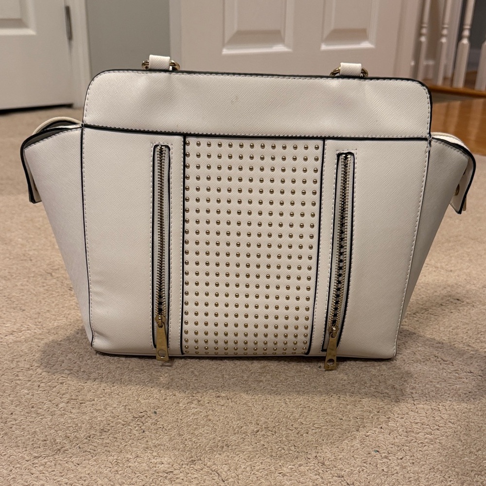 Elegant White Studded Handbag